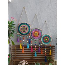 Cooll Vogue Duvar Süsü Ponponlu Ahşap Boncuklu  El  Emeği 3 Lü Set