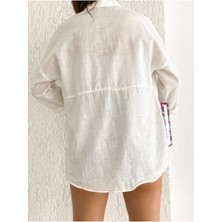 Galavip Kadın Oversize Çiftcepli Keten Gömlek