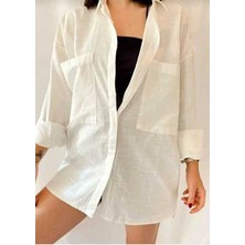 Galavip Kadın Oversize Çiftcepli Keten Gömlek