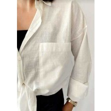 Galavip Kadın Oversize Çiftcepli Keten Gömlek