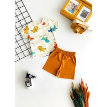 Derin Bebe Neşeli Bebekler Dinazor Desen Kısa Kollu Şortlu Takım Kahve