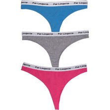 Parlingerie  Kadın 3lü Strıng Tanga Mavi-Gri-Fuşya