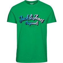 Jack & Jones Sıfır Yaka Baskılı Yeşil Erkek T-Shirt 12238135
