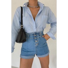 Galavip Kadın Oversize Çiftcepli Keten Gömlek