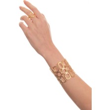 Labalaba Kadın Mat Altın Kaplama Dikdörtgen Formlu Tasarım Bileklik & Yüzük Seti