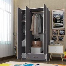 Kenzlife gardırop 3 kapılı 1 çekmeceli hanımeli 180*120*52 gri XLARGE kapaklı gardolap dolap