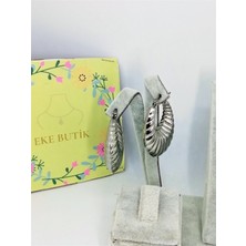 Eke Butik Çelik Midye Oval Küpe Beyaz Altın