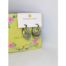 Eke Butik Çelik Midye Oval Küpe Beyaz Altın