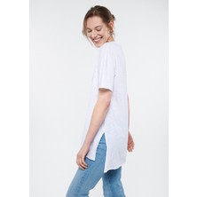 Mavi Kadın Yırtmaç Detaylı Beyaz Basic Tişört 167237-620