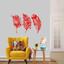 Asilmeydan Desenli Çizgisel Tüyler Büyük Boy Dekoratif Duvar Sticker, Çıkartma, Etiket Kırmızı