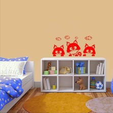 Asilmeydan Meraklı Minnoş Sevimli Kedicikler Dekoratif Duvar Sticker, Çıkartma, Etiket Kırmızı