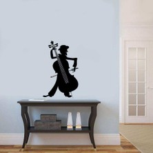 Asilmeydan Çello ve Müzisyen Silüeti Dekoratif Duvar Sticker, Çıkartma, Etiket Siyah