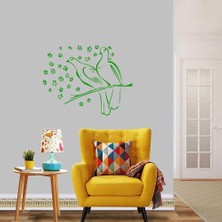 Asilmeydan Daldaki Muhabbet Kumruları, Kuşlar, Doğa Dekoratif Duvar Sticker, Çıkartma, Etiket Yeşil