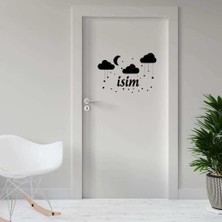 Asilmeydan Ay, Bulut ve Yıldızlar Uyku Temalı - Isme Özel Dekoratif Kapı Sticker, Çıkartma