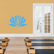 Asilmeydan Lotus Çiçeği ve Yoga Yapan Insan Silüeti Dekoratif Duvar Sticker, Çıkartma, Etiket Mavi