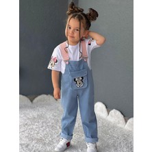 Hira Kids Collection Kız Çocuk Minnie Mouse Baskılı Kot Salopet ve Tshirt