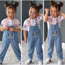 Hira Kids Collection Kız Çocuk Minnie Mouse Baskılı Kot Salopet ve Tshirt