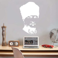 Asilmeydan Kalpaklı Gazi Mustafa Kemal Atatürk Silüeti Dekoratif Duvar Sticker, Çıkartma, Etiket Beyaz