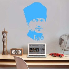 Asilmeydan Kalpaklı Gazi Mustafa Kemal Atatürk Silüeti Dekoratif Duvar Sticker, Çıkartma, Etiket Mavi