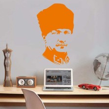 Asilmeydan Kalpaklı Gazi Mustafa Kemal Atatürk Silüeti Dekoratif Duvar Sticker, Çıkartma, Etiket Turuncu