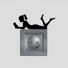 Asilmeydan 4 Adet Kitap Okuyan Kız Siluet Dekoratif  Priz Sticker Duvar Çıkartma, Etiket