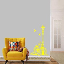 Asilmeydan Sokak Lambası Bisiklet Büyük Boy Romantik Tema Dekoratif Duvar Sticker, Çıkartma, Etiket Sarı