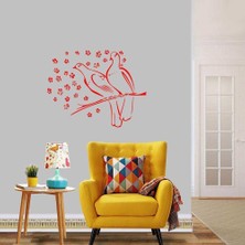 Asilmeydan Daldaki Muhabbet Kumruları, Kuşlar, Doğa Dekoratif Duvar Sticker, Çıkartma, Etiket Kırmızı