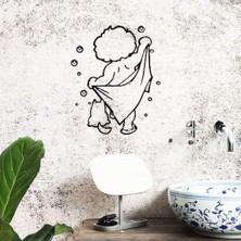 Asilmeydan Duştan Çıkan Çocuk ve Kedi Silüeti Dekoratif Banyo Duvar Sticker, Çıkartma Yeşil