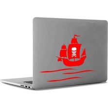 Asilmeydan Kuru Kafa Bayraklı Korsan Gemisi Apple Macbook, Pro Sticker Etiket Dekoratif Kırmızı