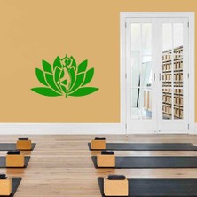 Asilmeydan Lotus Çiçeği ve Yoga Yapan Insan Silüeti Dekoratif Duvar Sticker, Çıkartma, Etiket Yeşil