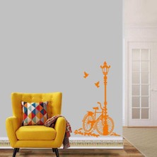 Asilmeydan Sokak Lambası Bisiklet Büyük Boy Romantik Tema Dekoratif Duvar Sticker, Çıkartma, Etiket Turuncu