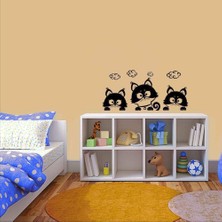 Asilmeydan Meraklı Minnoş Sevimli Kedicikler Dekoratif Duvar Sticker, Çıkartma, Etiket Siyah
