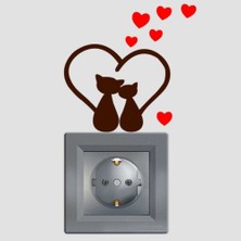 Asilmeydan Kuyrukları Kalp Olmuş Kırmızı Kalpli Kedicikler Priz Sticker Etiket Kahverengi