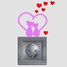 Asilmeydan Kuyrukları Kalp Olmuş Kırmızı Kalpli Kedicikler Priz Sticker Etiket Pembe