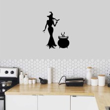 Asilmeydan Cadı ve Kaynayan Kazan Silüeti Dekoratif Mutfak Duvar Sticker, Çıkartma, Etiket