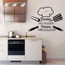 Asilmeydan Benim Mutfağım Benim Kurallarım Yazılı Aşçı Şapkası Silüeti Mutfak Dekoratif Duvar Sticker, Çıkartm