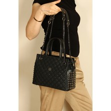 Bay Pablo C840 Siyah Orta Boy Işıltı Detaylı, Zincir Askılı Vegan Deri Çanta