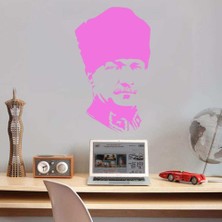 Asilmeydan Kalpaklı Gazi Mustafa Kemal Atatürk Silüeti Dekoratif Duvar Sticker, Çıkartma, Etiket Pembe