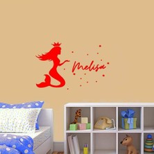 Asilmeydan Deniz Kızı ve Yıldızlar - Isme Özel Dekoratif Çocuk Odası Duvar Sticker, Çıkartma Kırmızı