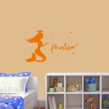 Asilmeydan Deniz Kızı ve Yıldızlar - Isme Özel Dekoratif Çocuk Odası Duvar Sticker, Çıkartma Turuncu