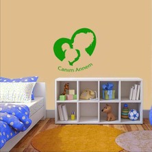 Asilmeydan Canım Annem Yazılı Anne ve Kız Çocuğu Silüeti Dekoratif Duvar Sticker, Çıkartma Yeşil