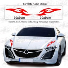 Asilmeydan 2 Adet Kaput Far Üstü Alev Efekt Kırmızı Oto Sticker Araba, Etiket, Çıkartma, Modifiye, Tuning