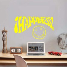 Asilmeydan Happiness Nirvana Emoji Surat Silüeti Dekoratif Duvar Sticker, Çıkartma, Etiket Sarı