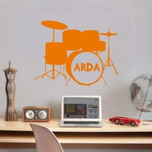 Asilmeydan Bateri Davul Seti Slüeti Isme Özel Dekoratif Genç Odası Duvar Sticker, Çıkartma Turuncu