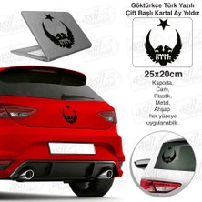 Asilmeydan Selçuklu Çift Başlı Kartal Göktürkçe Türk Yazılı Ay Yıldız Siyah Sticker - Araç Oto Araba Etiket,