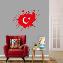 Asilmeydan Sıçrama Efektli Kırmızı Türkiye Bayrağı Beyaz Ayyıldız Dekoratif Duvar Sticker, Çıkartma, Etiket Yeşil
