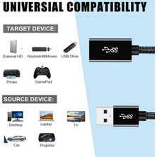 Livx Rope 5gbps Hızlı Veri Aktarımı USB 3.0 Erkek Dişi Uzatma Kablosu Halat Örgülü 3 Metre