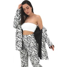 Marissa Butik Zebra Desen Oversize Keten Ceket - Siyah