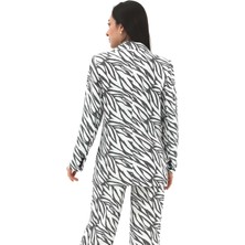 Marissa Butik Zebra Desen Oversize Keten Ceket - Siyah