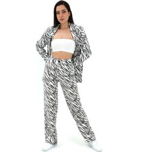 Marissa Butik Zebra Desen Yüksek Bel Keten Pantolon - Siyah